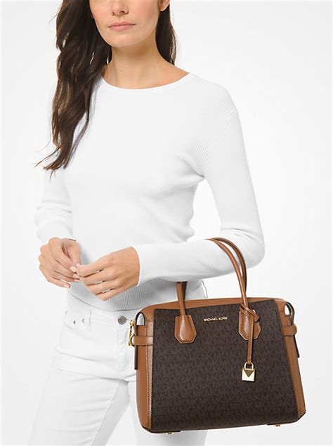 michael kors tasche mercer blau|Mercer Medium Signature Logo and Leather Belted .